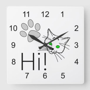 Cat - Hi! Square Wall Clock