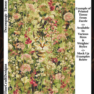 Cat Hidden in a Wildflower Meadow EX3 Decoupage Tissue Paper