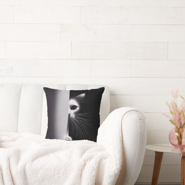 Cat Hiding In Shadows Throw Pillow (Couch)