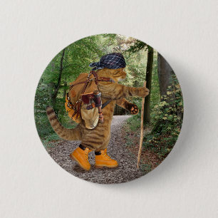 Cat hiker with backpack 2 inch round button