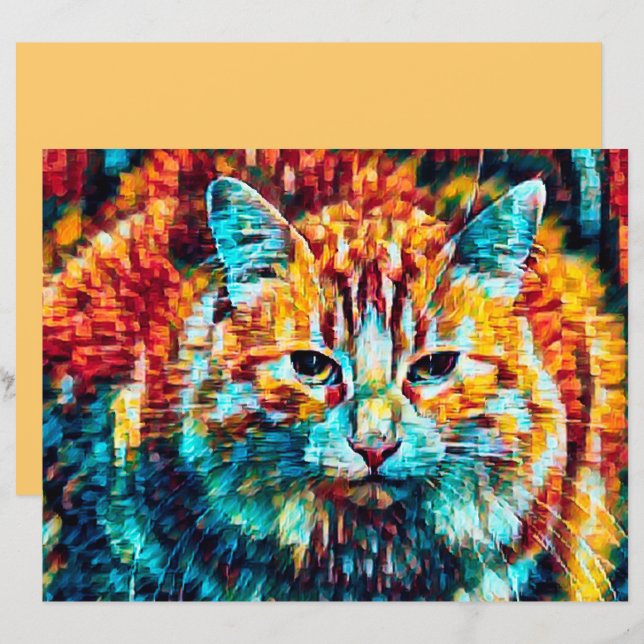 Cat Hippie Colourful Orange Groovy Art Decoupage (Front/Back)