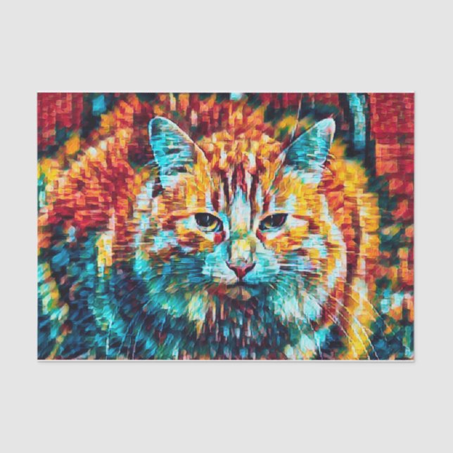 Cat Hippie Colourful Orange Psychedelic Groovy Art Tissue Paper (Front)