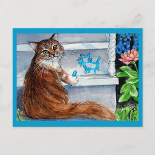 Cat hobo sign, kind lady lives here postcard
