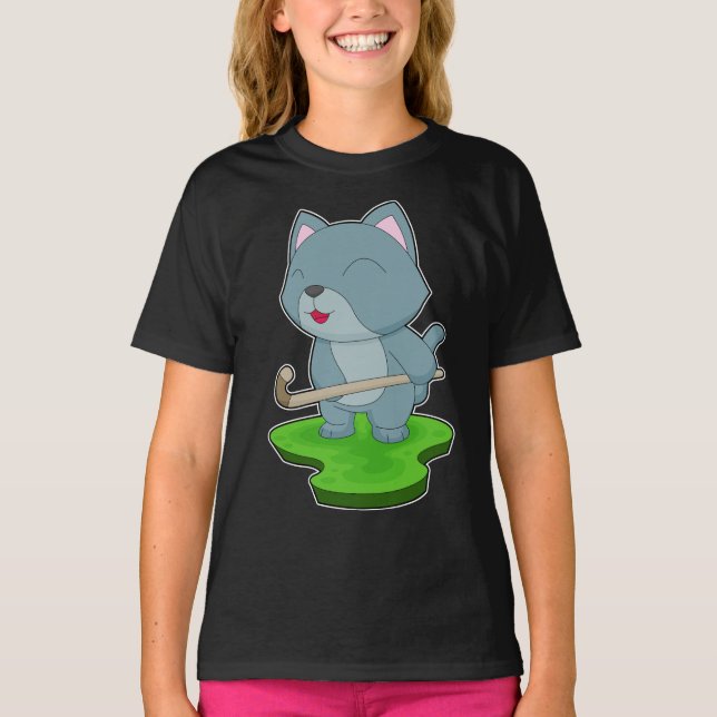Cat Hockey Hockey stick Sports T-Shirt (Front)