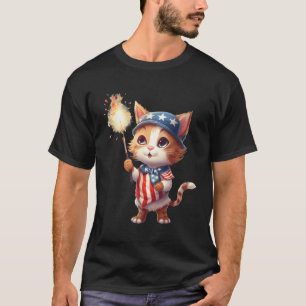 Cat Holding A Sparkler 4Th Of July American Patrio T-Shirt