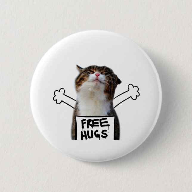 Cat Holding Free Hugs Sign 2 Inch Round Button (Front)