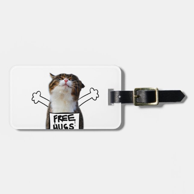 Cat Holding Free Hugs Sign Luggage Tag (Front Horizontal)