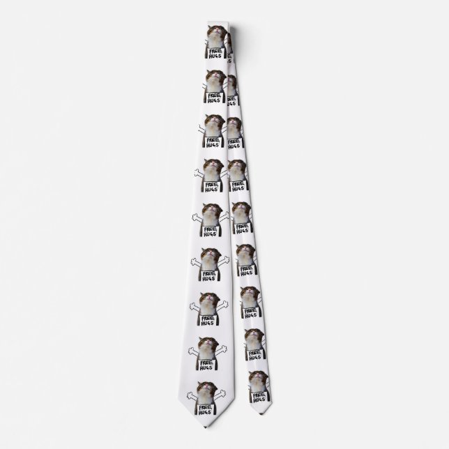 Cat Holding Free Hugs Sign Tie (Front)
