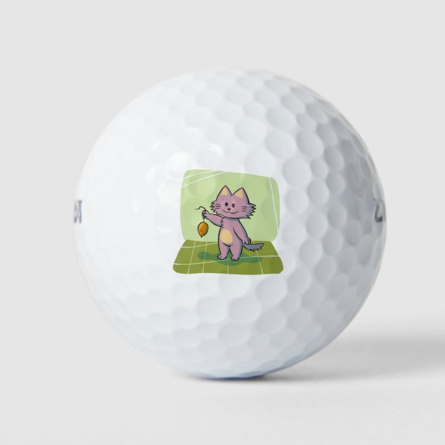 Cat Holding Mouse Smile Smiling Happy Fun Joy Golf Balls (Front)