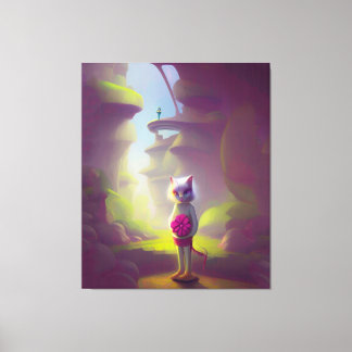 Cat Holding Pink Flower Canvas Print