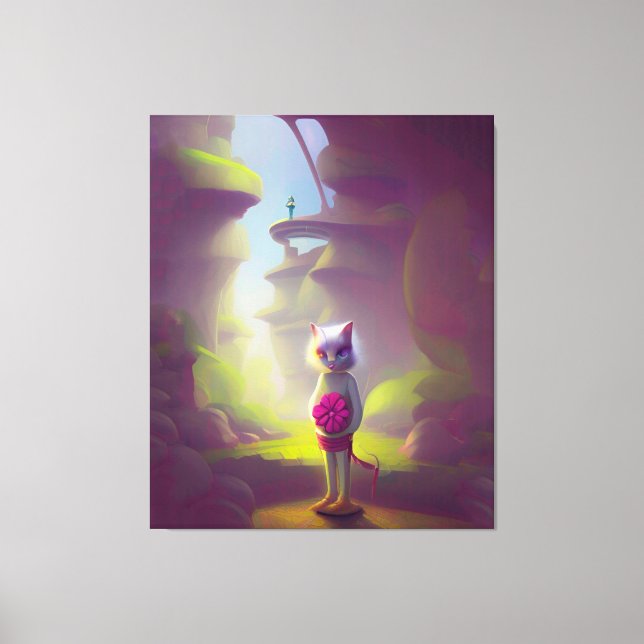 Cat Holding Pink Flower Canvas Print (Front)
