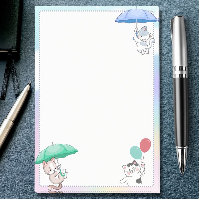 Cat Holding Umbrella and Balloon Flying in Sky Post-it Notes (Creator Uploaded)
