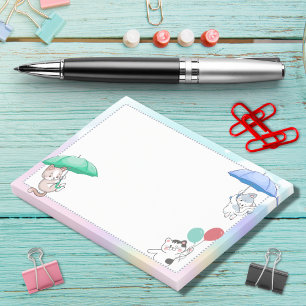 Cat Holding Umbrella and Balloon Flying in Sky Post-it Notes