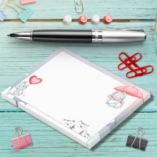 Cat Holding Umbrella Heart Balloon Flying in Sky Post-it Notes