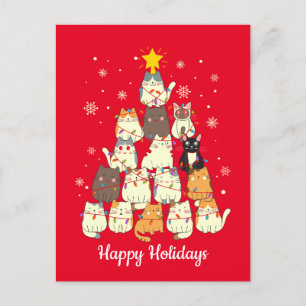 Cat Holiday Christmas Tree Cute Lights Postcard