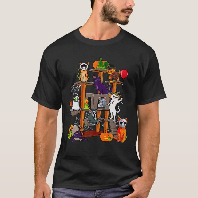 Cat Horror Movies Serial Killer Cat Tree Tower Cli T-Shirt (Front)