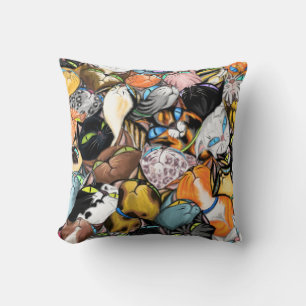 Cat House - Colourful Cuddling Cats Hugs - Paintin Throw Pillow