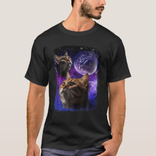 Cat Howling at Moon Galaxy Funny Three Cats Howl w T-Shirt