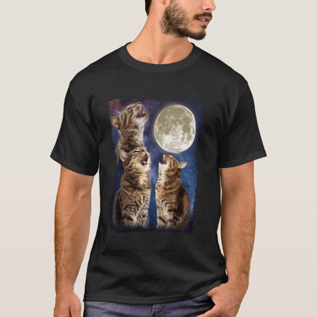 Cat Howling At Moon T-Shirt (Front)