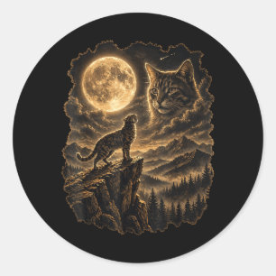 Cat Howling At The Moon Retro Wildlife Cat Lovers Classic Round Sticker