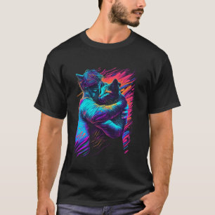 Cat Hug Colourful Psychedelic Art T-Shirt