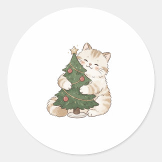 Cat Hugging Tiny Christmas Tree Sticker
