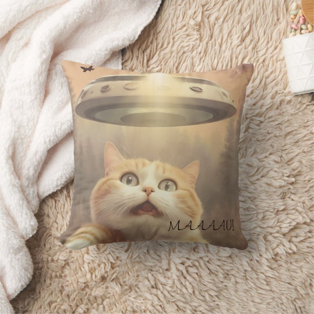 Cat I Believe UFO Throw Pillow (Blanket)