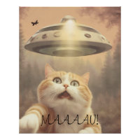 Cat I Believe UFO Wall Poster Art