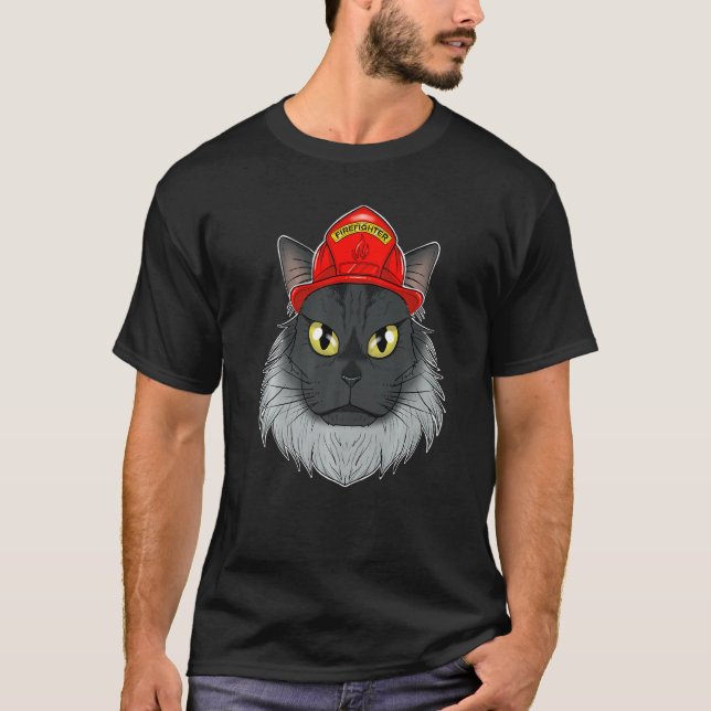 Cat I Fireman Cat I Firefighter Maine Coon Cat T-Shirt (Front)
