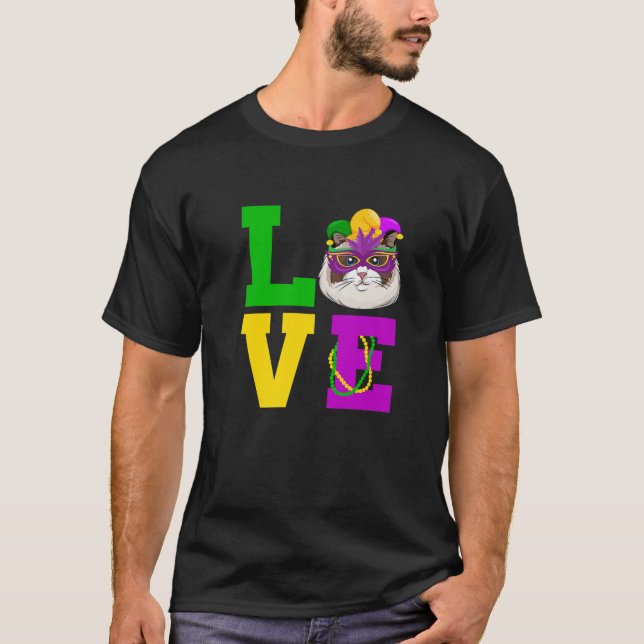 Cat I Love Mardi Gras Costume Pet Cat Kitten Lover T-Shirt (Front)