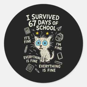 Cat I Survived 67 Days Of School Teachers Students Classic Round Sticker