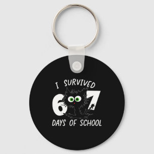 Cat I Survived 67 Days Of School Teachers Students Keychain