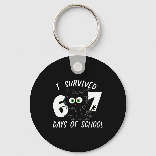Cat I Survived 67 Days Of School Teachers Students Keychain (Front)