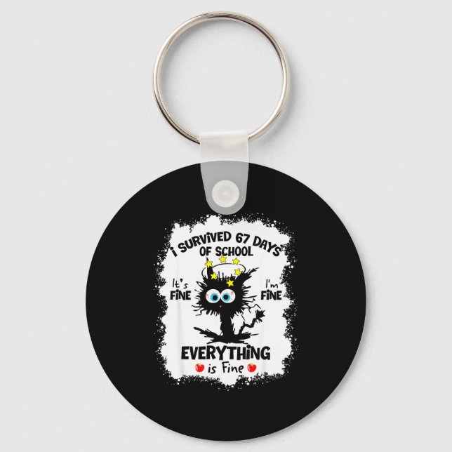 Cat I Survived 67 Days Of School Teachers Students Keychain (Front)