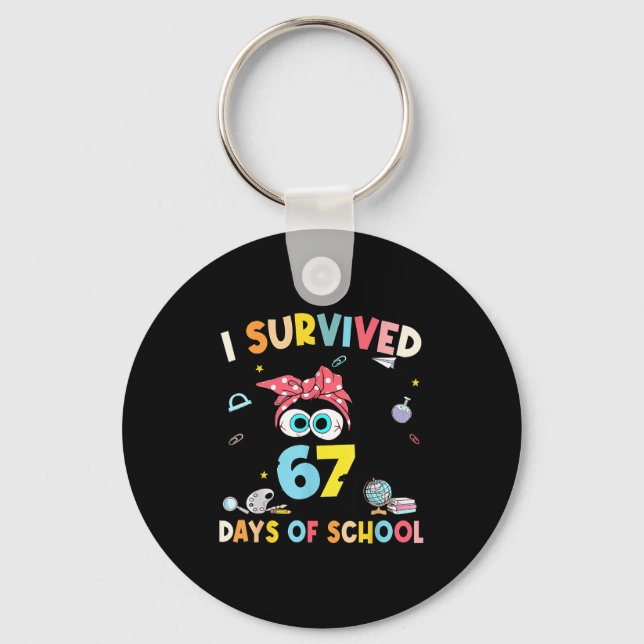 Cat I Survived 67 Days Of School Teachers Students Keychain (Front)