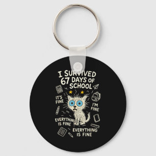 Cat I Survived 67 Days Of School Teachers Students Keychain