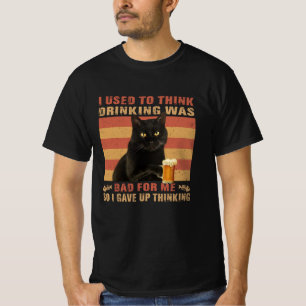 Cat I Used To Think Drink Was Bad Funny Black Cat T-Shirt