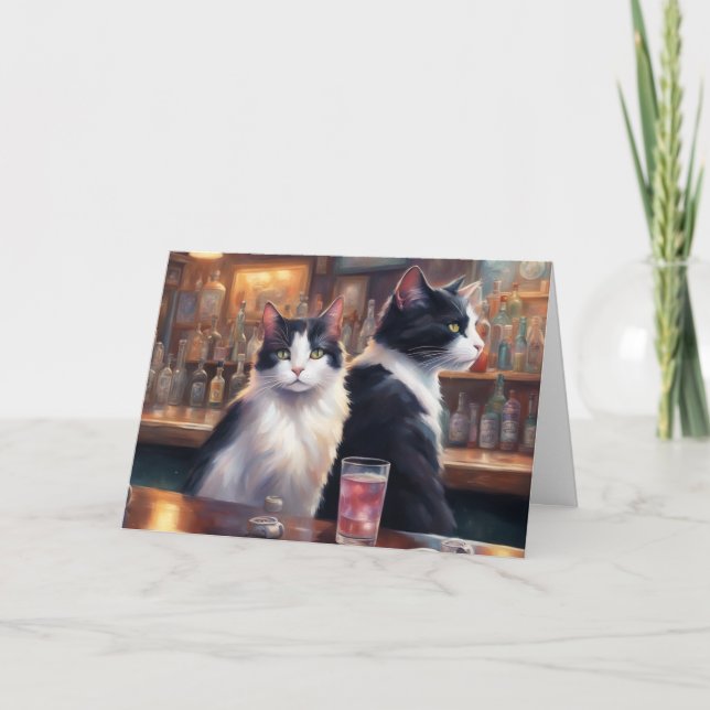 Cat ignoring each other Happy Hour bar Card (Front)