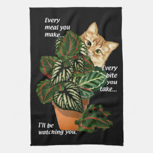Cat I'll Be Watching You Song Parody Potted Plants Kitchen Towel