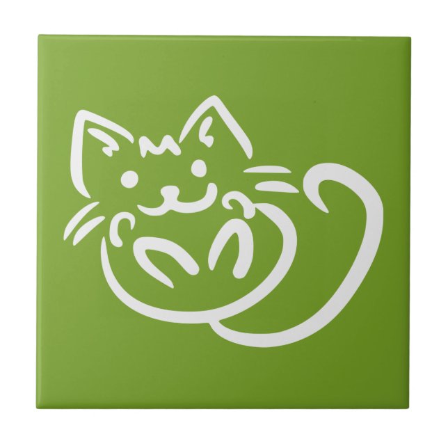 Cat Illustration custom colour ceramic tiles (Front)
