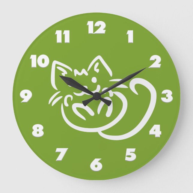 Cat Illustration custom colour wall clock (Front)
