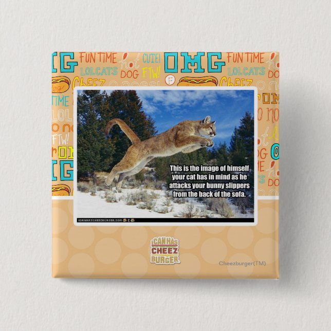 Cat image 2 inch square button (Front)