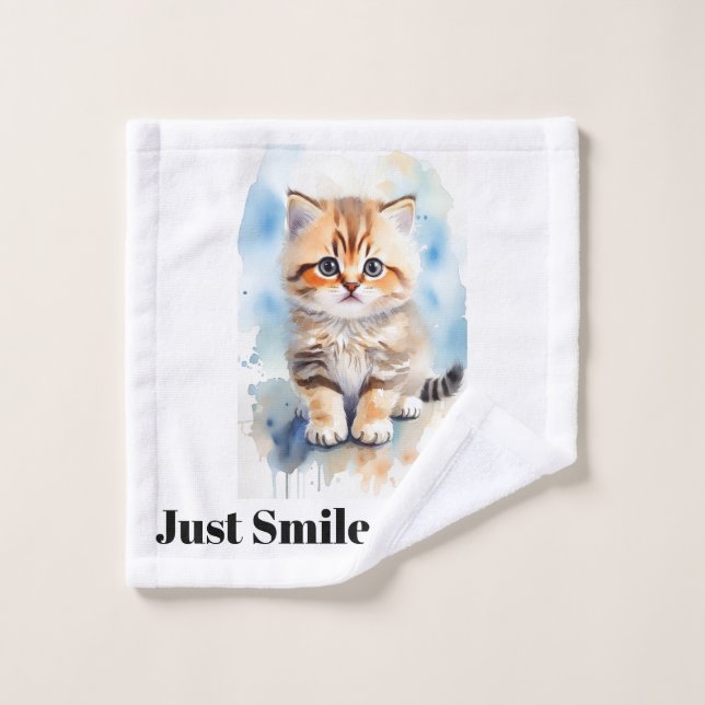 Cat Image Humour Text Name Bath Towel Set (Wash Cloth)