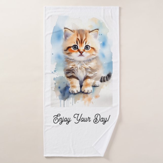 Cat Image Text  Bath Towel Set (Bath Towel)
