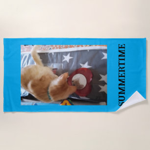Cat Image Text Beach Towel