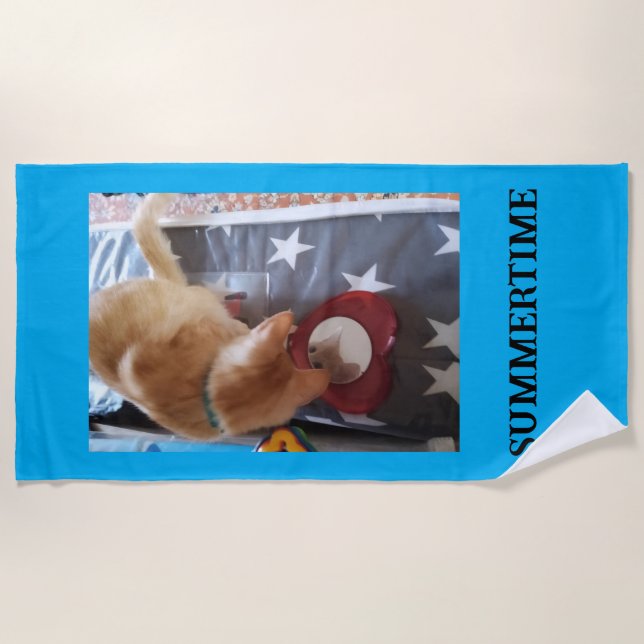 Cat Image Text  Beach Towel (Front)