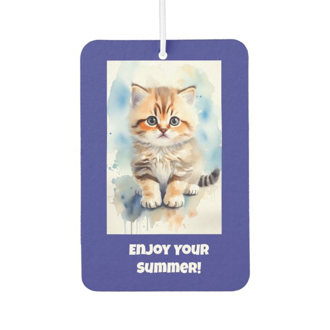 Cat Image Text Blue Air Freshener (Front)