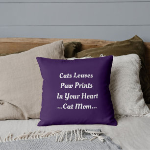 Cat Imprint In Your Heart Cute Funny Quote Purple Throw Pillow