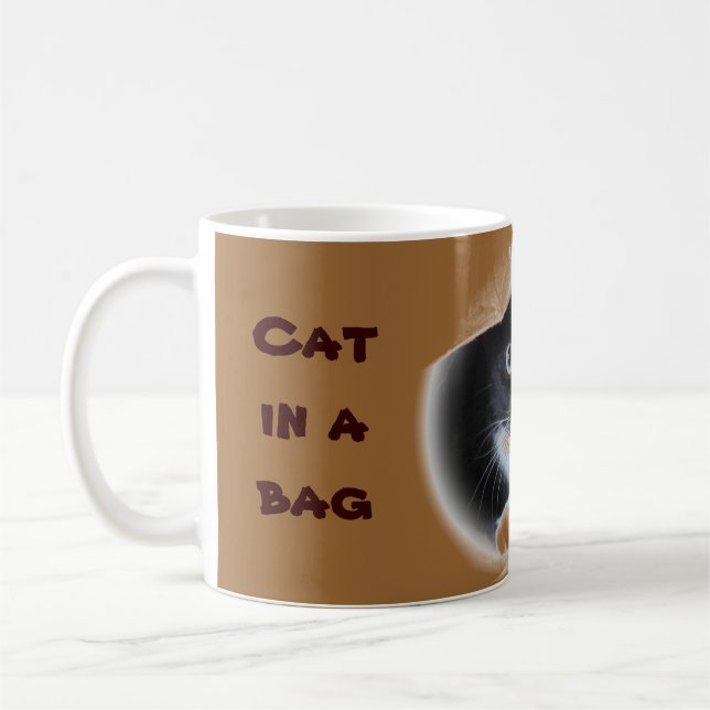 Cat in a bag coffee mug (Left)