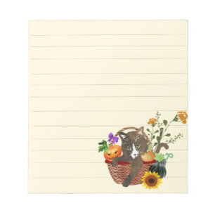 Cat in a Basket of Pumpkin and Flowers Notepad